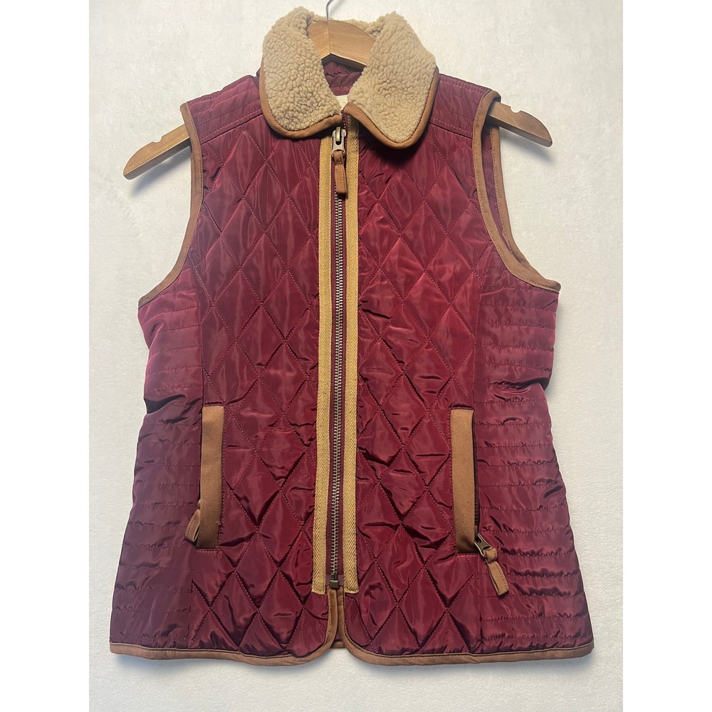 Copper Key 14/16 Vest Quilted Equestrian Burgundy Faux Shearling Collar Zip Up